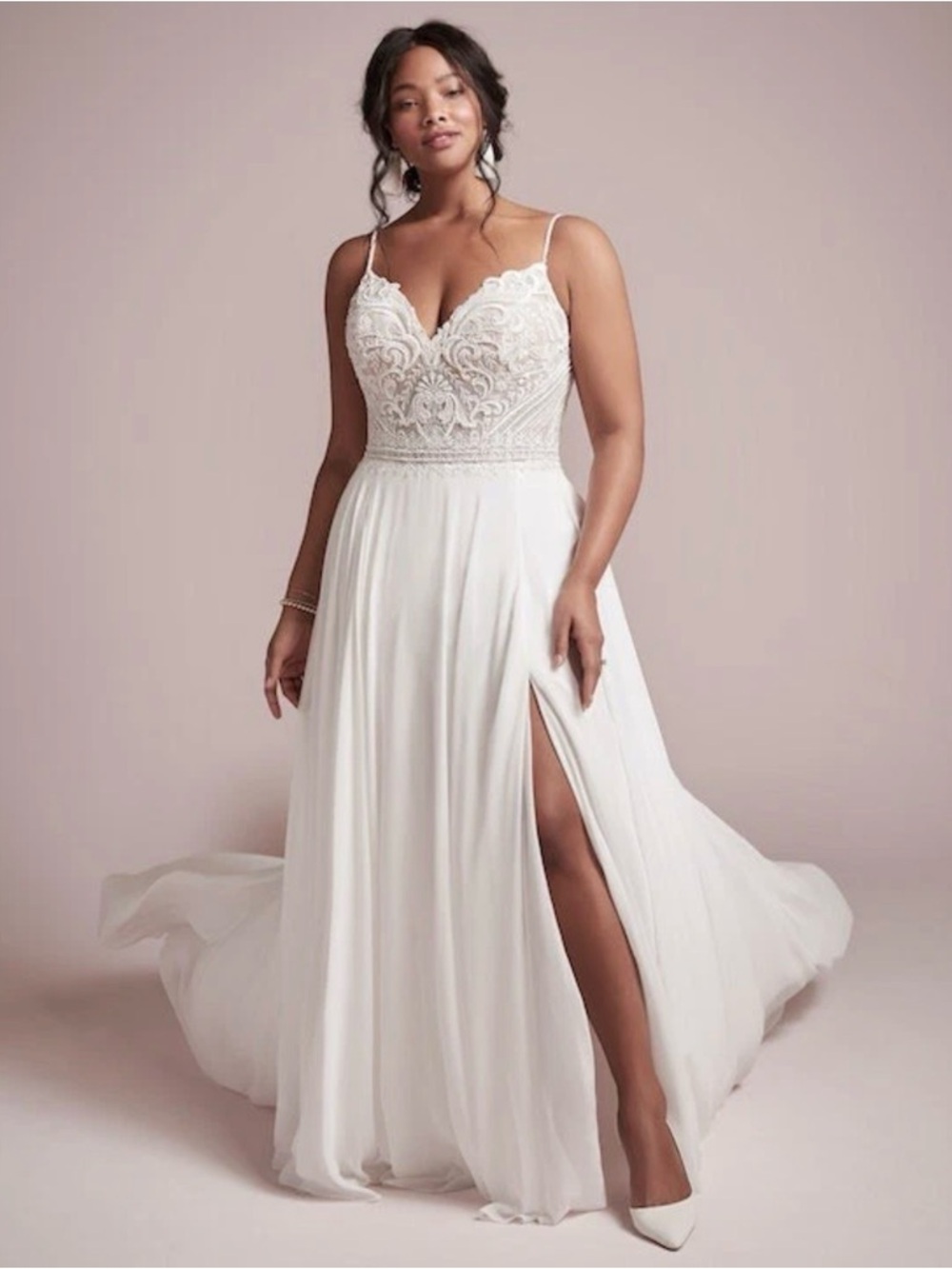 Maggie Sottero Ivory Lace Bodice Spaghetti Strap Wedding Dress